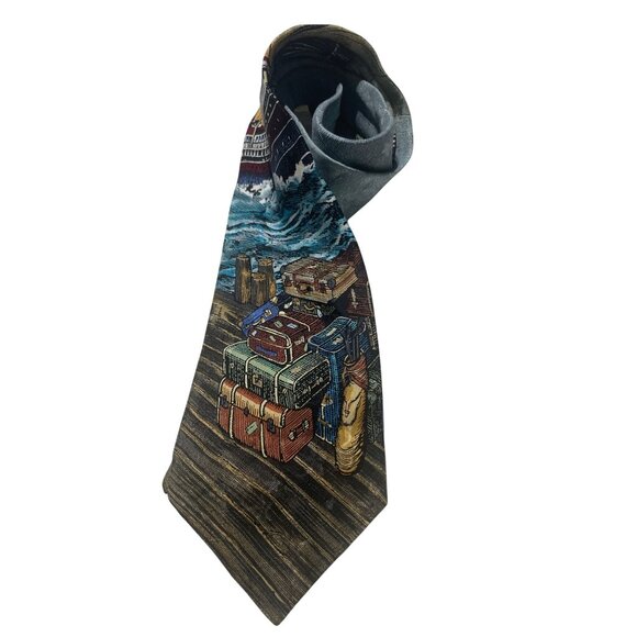Americana Series Bon Voyage Circa 1922 Nautical Travel Theme Silk Tie Mens Fashi - Picture 1 of 4
